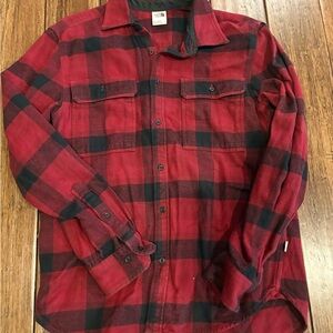 The North Face Red and Black Plaid Casual Button Down Shirt